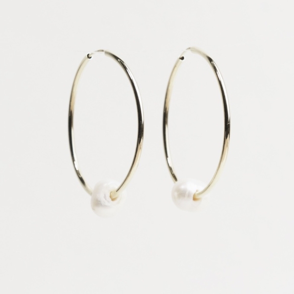 Single Pearl Hoops - øreringe